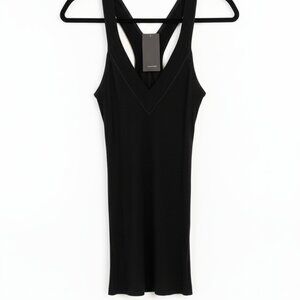 Heather Black Ribbed Knit Deep V-Neck Tank Top